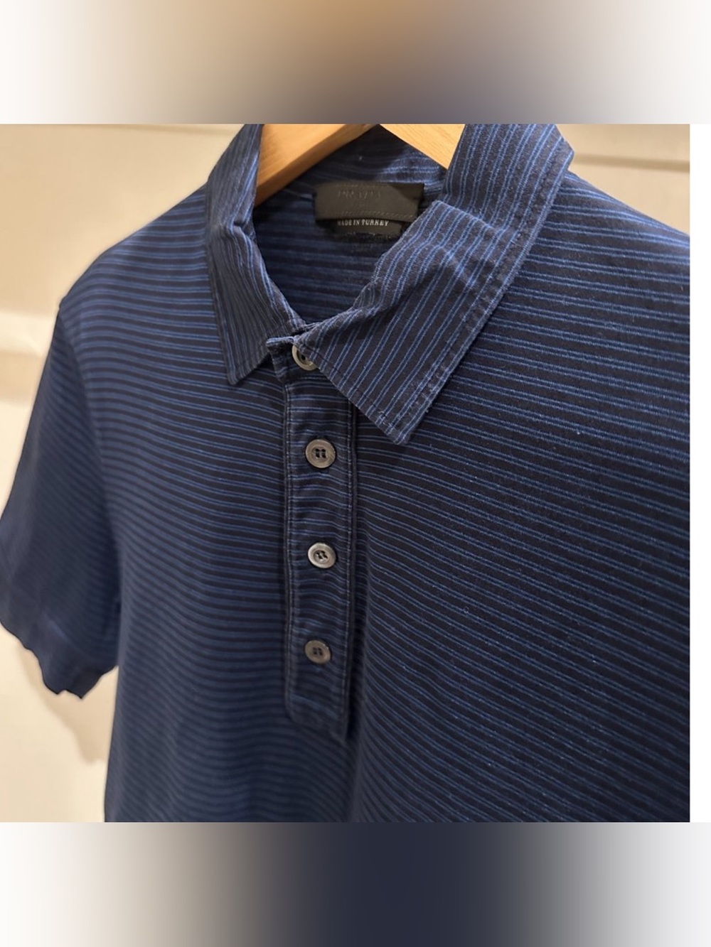 Prada Navy and Light Blue Striped Polo